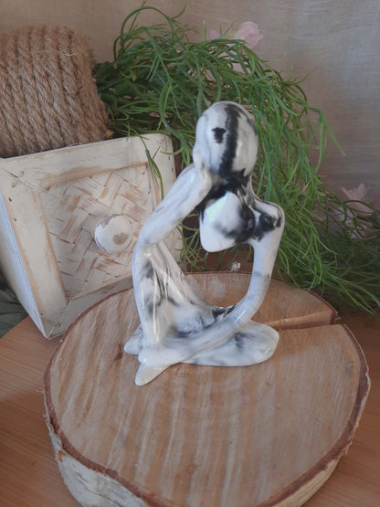 statuette série "Le Penseur" blanc marbré noir